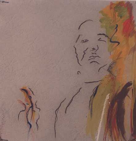 Vincent Mirguet - Autoportrait appartenant  une srie sur papier de couleur - Huile et fusain - 70 x70 - Expos au Chevalet.